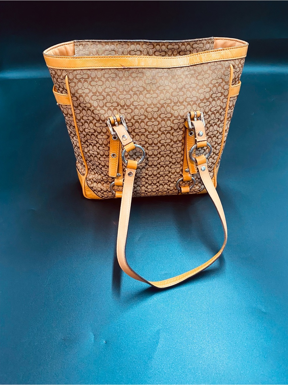 Coach Signature Canvas Tote with Orange Leather Trim